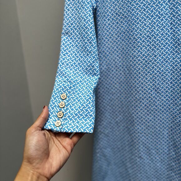 J.McLaughlin Callie Dress M Blue Geometric Shirt Preppy Coastal Resort Nautical - Picture 4 of 16